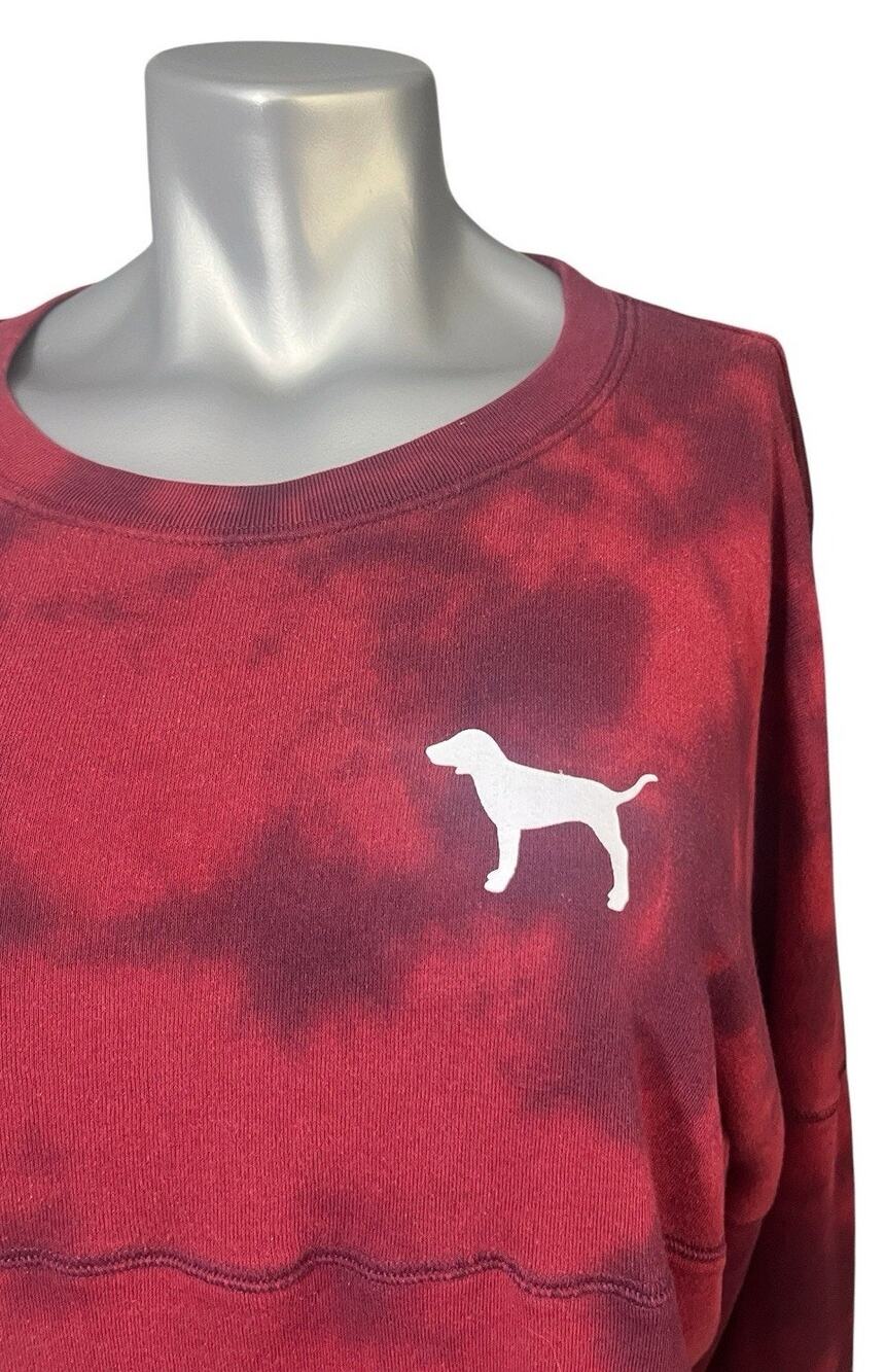 PINK Victoria’s Secret Burgundy Red Sweatshirt Pullover Medium Tie Dye Dog